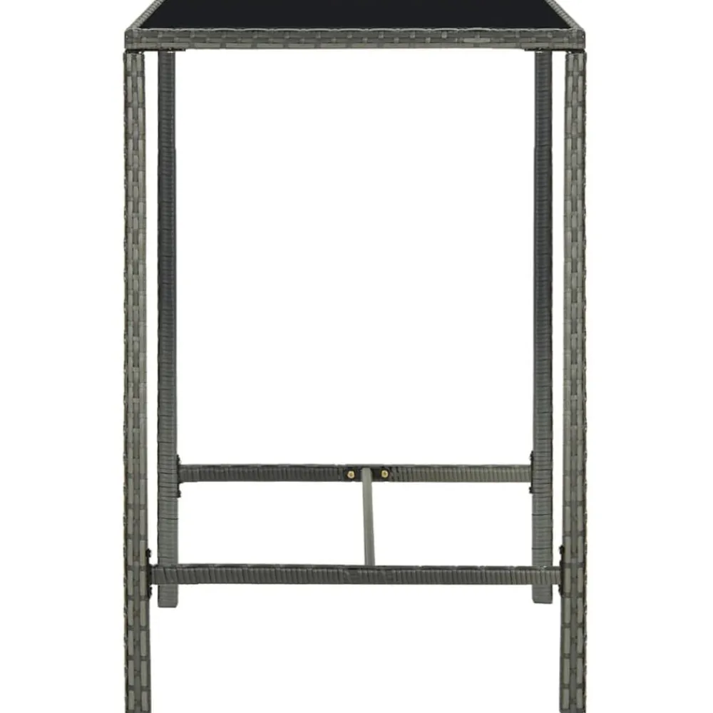 vidaXL Mesa alta de jardín ratán sintético y vidrio 70x70x110 cm Gris Hot
