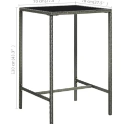 vidaXL Mesa alta de jardín ratán sintético y vidrio 70x70x110 cm Gris Hot