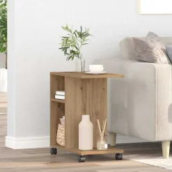 vidaXL Mesa Auxiliar con estante 50 x 30 x 55 cm Roble artisan Sale