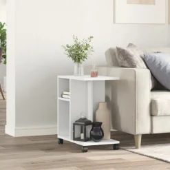 vidaXL Mesa auxiliar con ruedas madera ingeniería 50x30x55 cm Blanco New