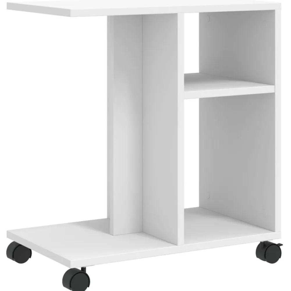 vidaXL Mesa auxiliar con ruedas madera ingeniería 50x30x55 cm Blanco New