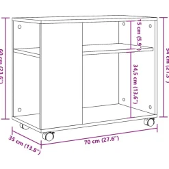vidaXL Mesas-Mesa auxiliar con ruedas madera ingeniería 70x35x60 cm