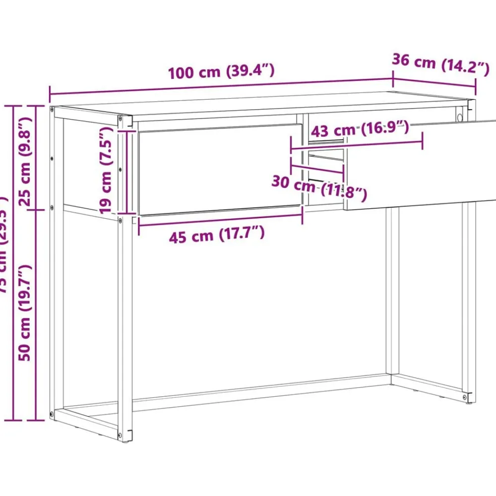 vidaXL Mesas-Mesa Auxiliar con cajón Roble Artesanal 100 x 36 x 75 cm