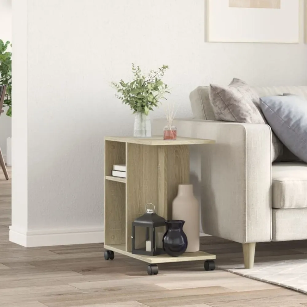 vidaXL Mesa auxiliar con ruedas madera ingeniería Sonoma 50x30x55 cm Roble Sonoma Best