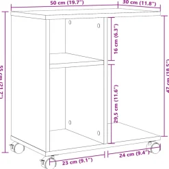 vidaXL Mesa auxiliar con ruedas madera ingeniería Sonoma 50x30x55 cm Roble Sonoma Best