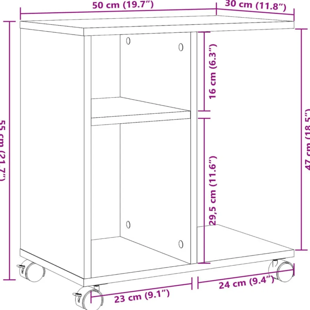 vidaXL Mesa auxiliar con ruedas madera ingeniería Sonoma 50x30x55 cm Roble Sonoma Best