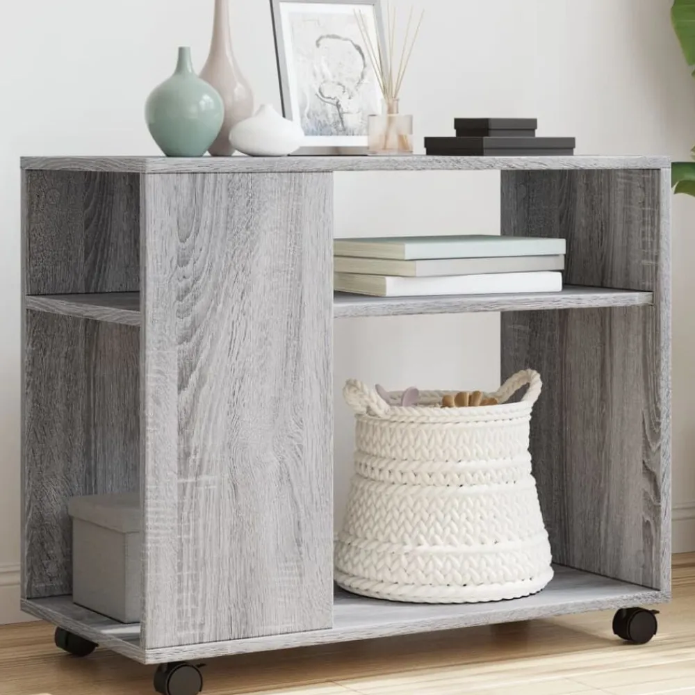 vidaXL Mesas-Mesa auxiliar con ruedas madera 70x35x60 cm