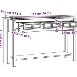 vidaXL Mesas-Mesa Auxiliar Corona 114 x 34,5 x 73 cm Madera de pino macizo