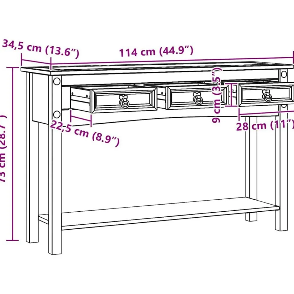 vidaXL Mesas-Mesa Auxiliar Corona 114 x 34,5 x 73 cm Madera de pino macizo