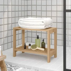 vidaXL Accesorios Para El Baño-Mesa auxiliar de baño madera maciza de teca 60x30x45 cm