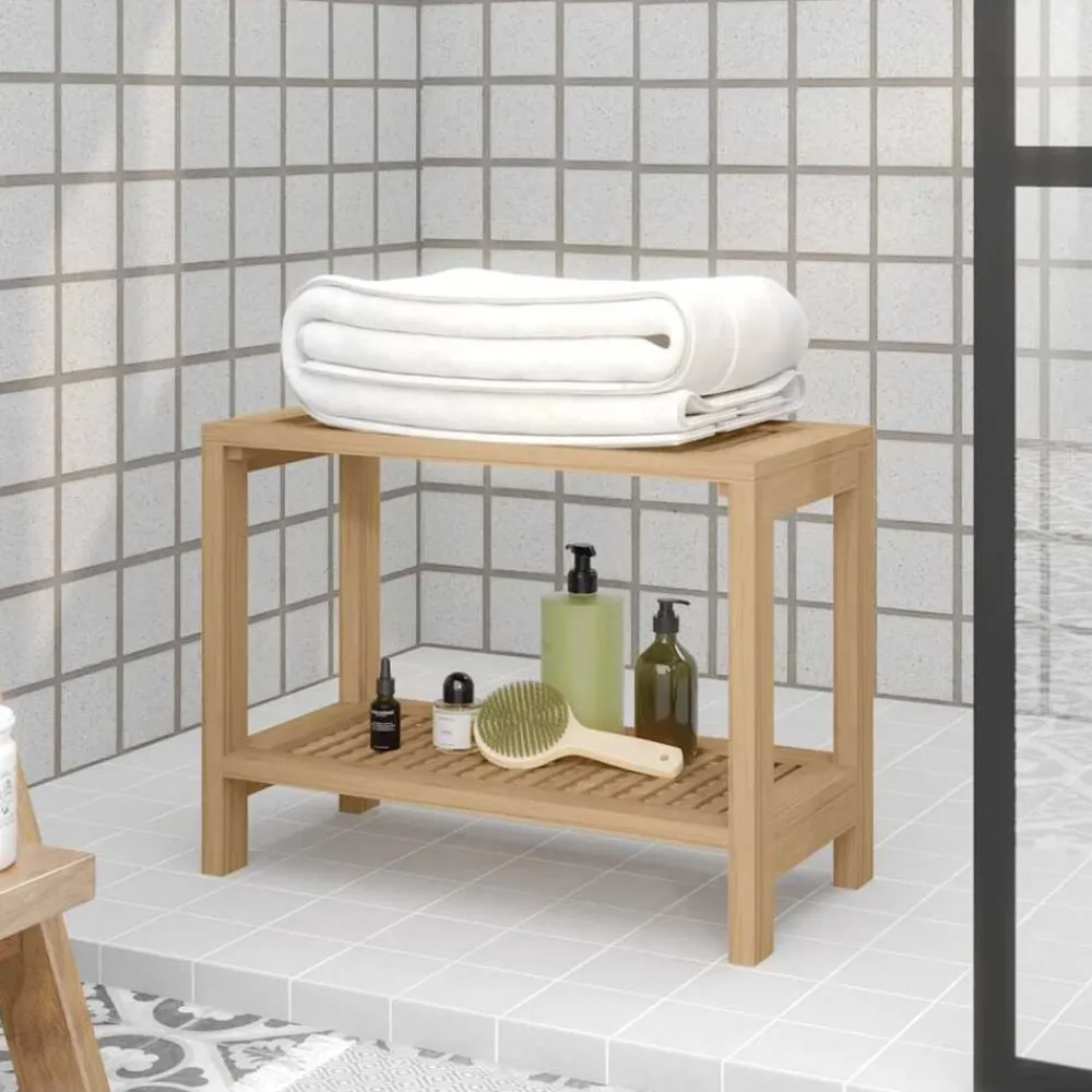 vidaXL Accesorios Para El Baño-Mesa auxiliar de baño madera maciza de teca 60x30x45 cm