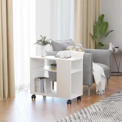 vidaXL Mesa auxiliar de madera contrachapada 70x35x55 cm Blanco Online