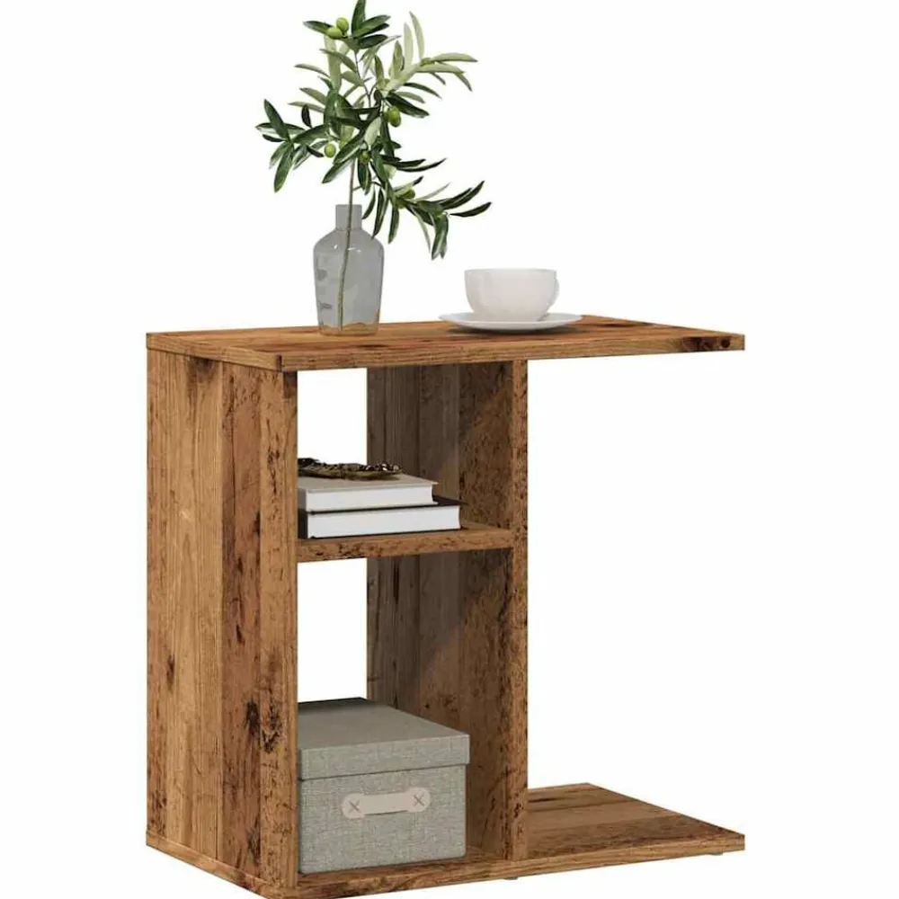 vidaXL Mesa auxiliar de madera contrachapada envejecida 50x30x50 cm Madera antigua Sale