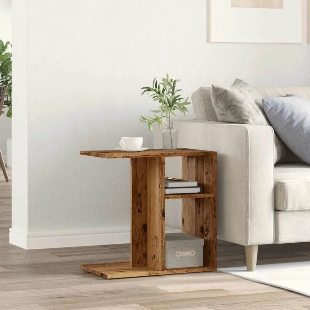 vidaXL Mesa auxiliar de madera contrachapada envejecida 50x30x50 cm Madera antigua Sale