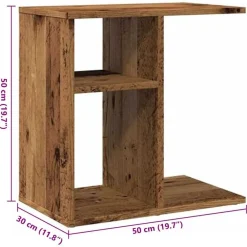 vidaXL Mesa auxiliar de madera contrachapada envejecida 50x30x50 cm Madera antigua Sale