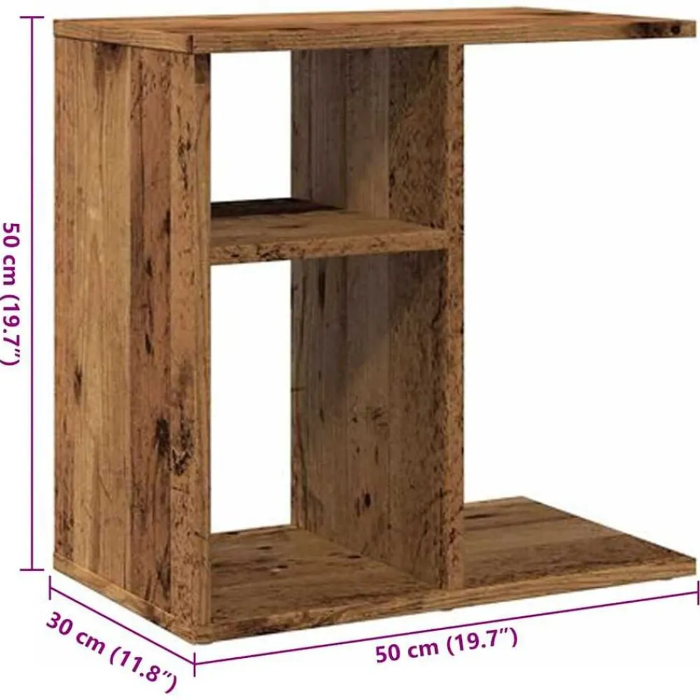 vidaXL Mesa auxiliar de madera contrachapada envejecida 50x30x50 cm Madera antigua Sale