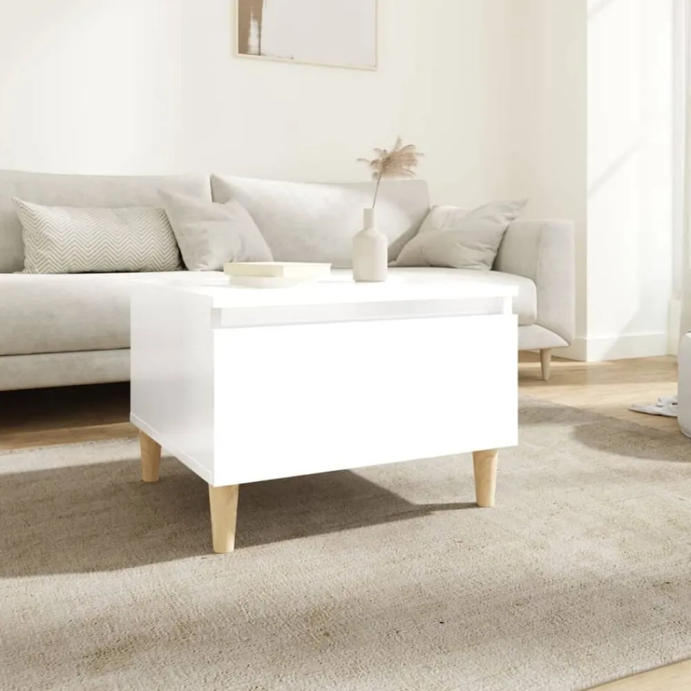 vidaXL Mesa auxiliar de madera contrachapada blanco brillo 50x46x35 cm Blanco brillante Sale