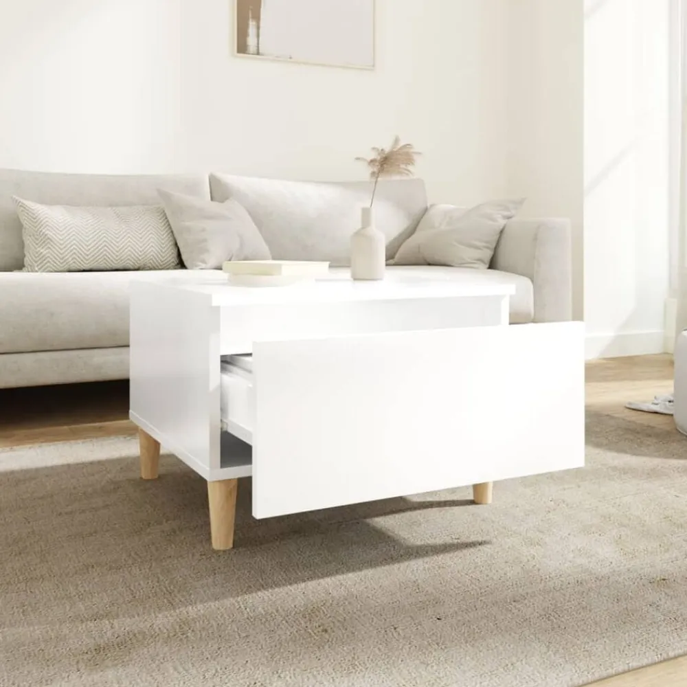 vidaXL Mesa auxiliar de madera contrachapada blanco brillo 50x46x35 cm Blanco brillante Sale