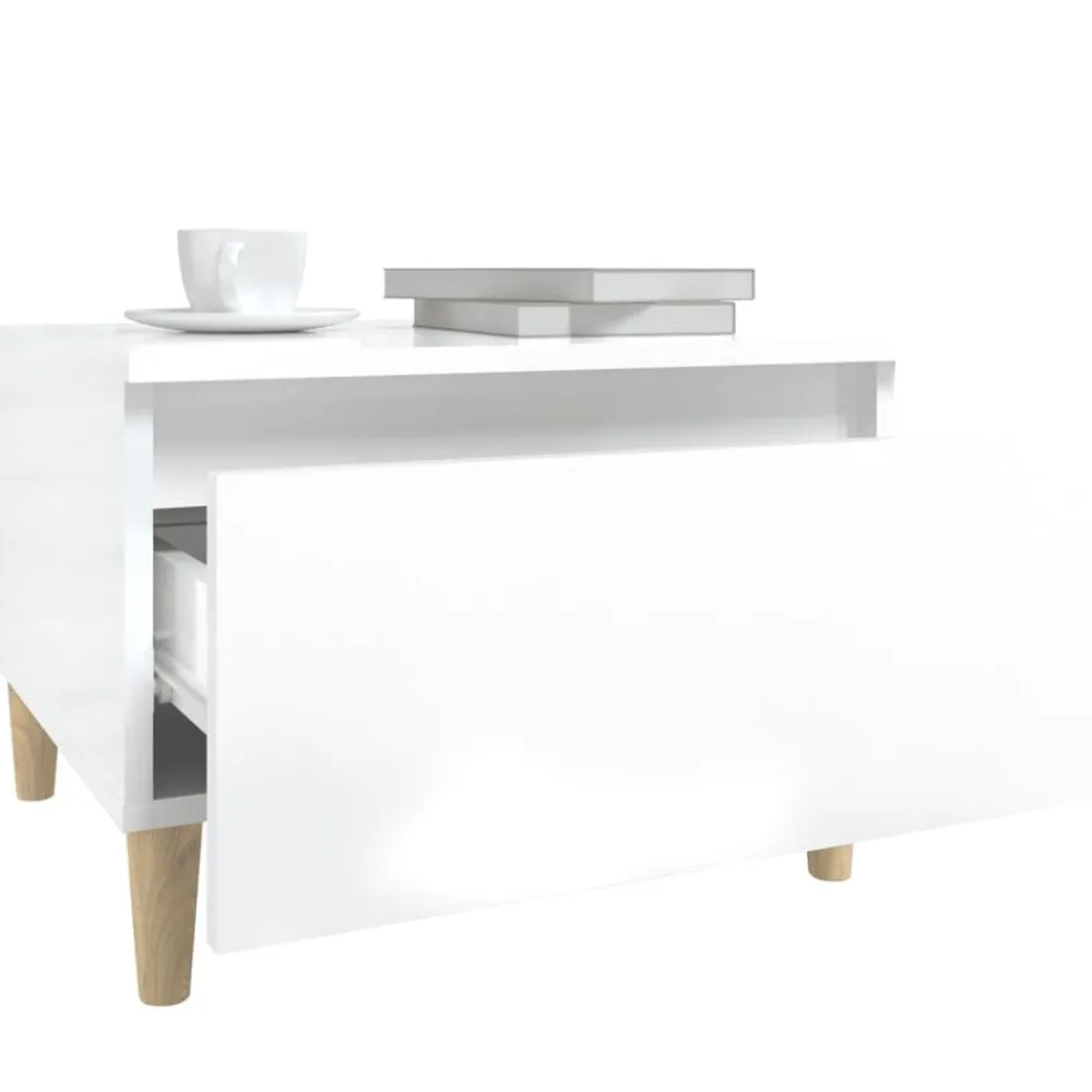 vidaXL Mesa auxiliar de madera contrachapada blanco brillo 50x46x35 cm Blanco brillante Sale