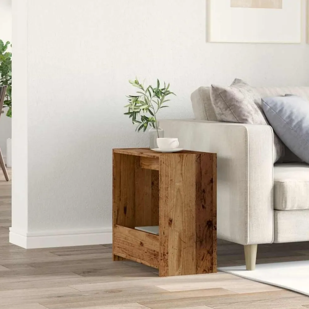 vidaXL Mesa auxiliar de madera contrachapada envejecida 50x26x50 cm Madera antigua Outlet