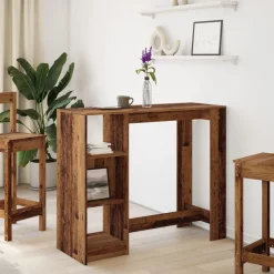 vidaXL Mesa bar con estante madera envejecida 124x46x103,5 cm Madera antigua Best