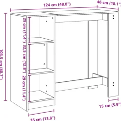 vidaXL Mesa bar con estante madera 124x46x103,5 cm Roble Sonoma Sale