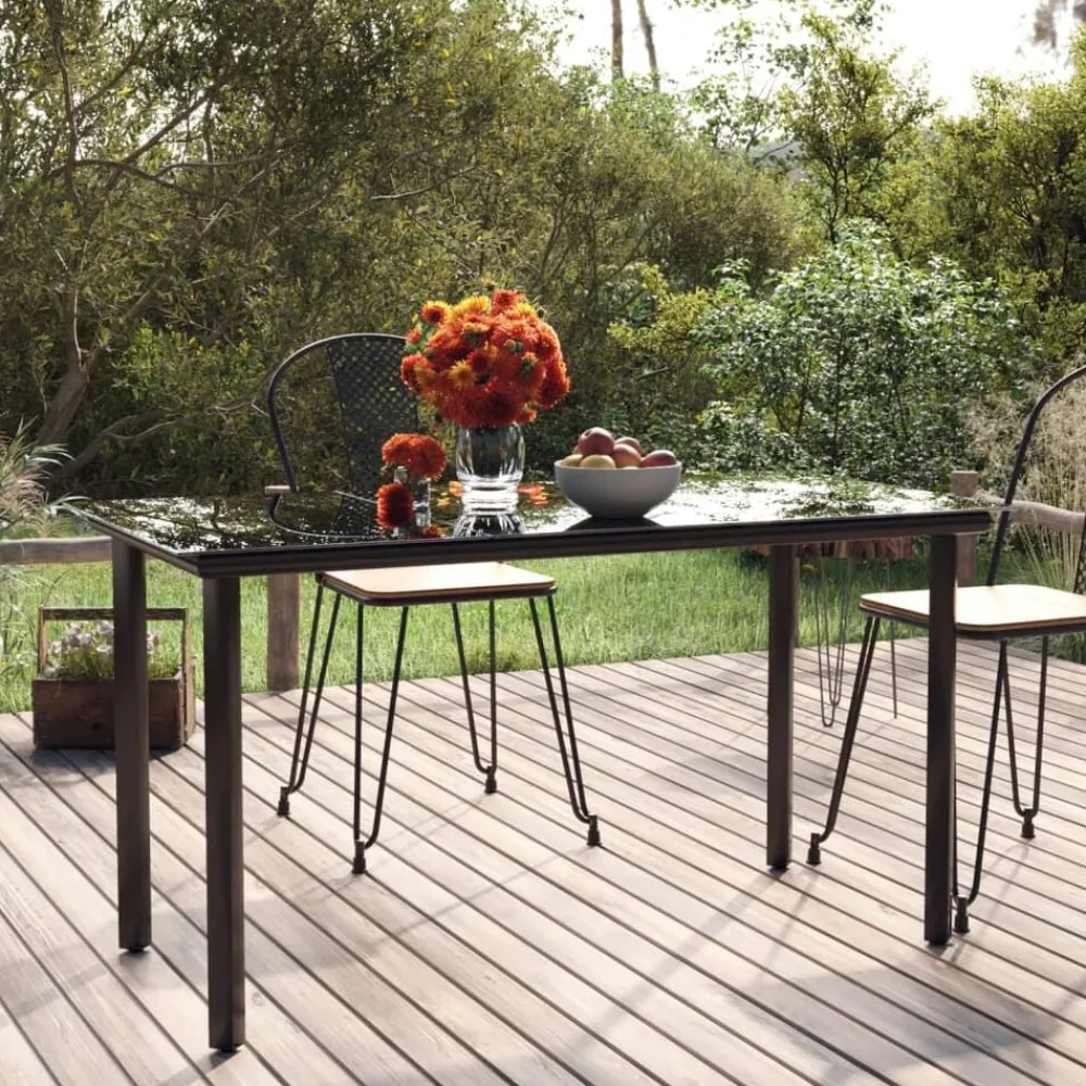 vidaXL Mesa comedor jardín acero y vidrio templado negro 200x100x74 cm Online