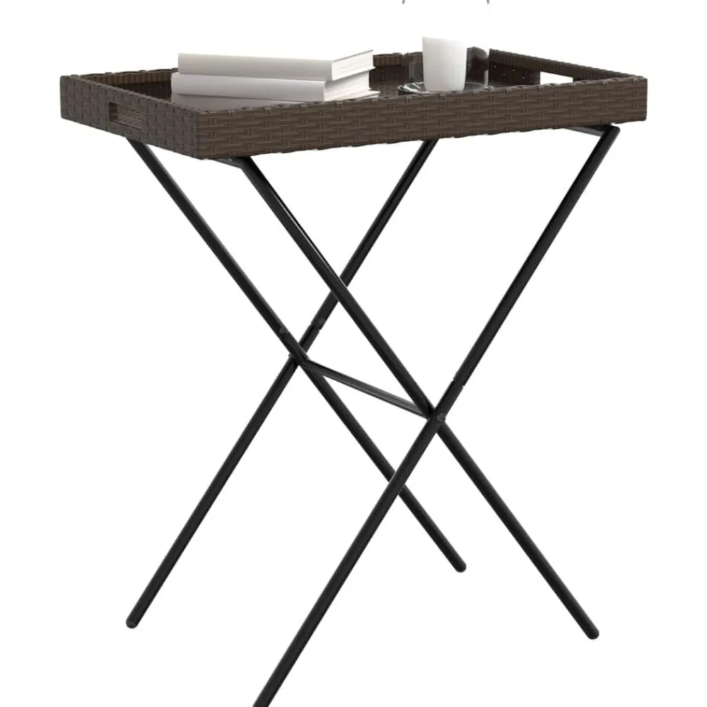 vidaXL Muebles De Jardín-Mesa con bandeja plegable ratán sintético marrón 65x40x75 cm