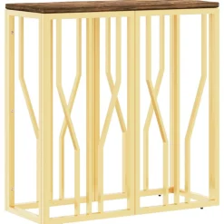 vidaXL Mesa consola acero inoxidable y madera maciza reciclada dorada Dorado