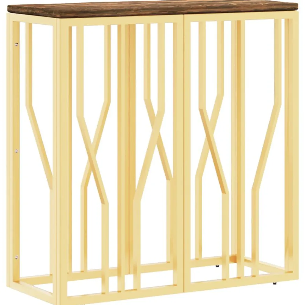 vidaXL Mesa consola acero inoxidable y madera maciza reciclada dorada Dorado