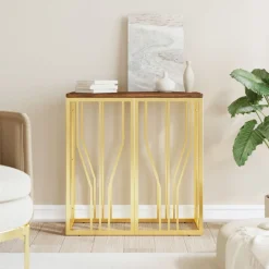 vidaXL Mesa consola acero inoxidable y madera maciza reciclada dorada Dorado