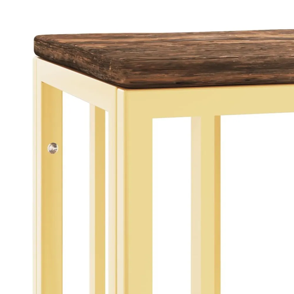 vidaXL Mesa consola acero inoxidable y madera maciza reciclada dorada Dorado