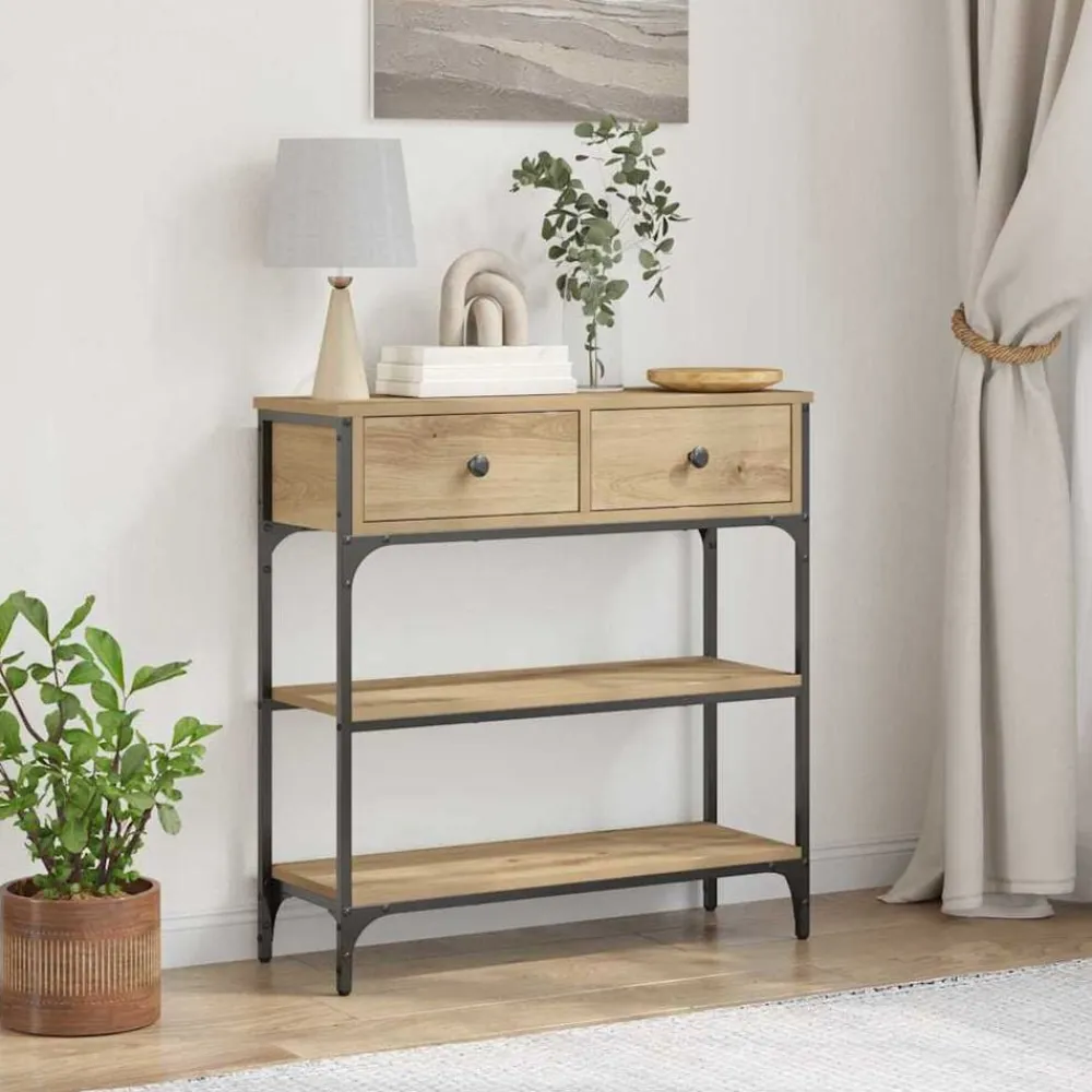 vidaXL Mesa Consola con cajón Roble artesanal 72.5 x 25 x 75 cm Roble artisan New