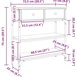 vidaXL Mesa Consola con cajón Roble artesanal 72.5 x 25 x 75 cm Roble artisan New