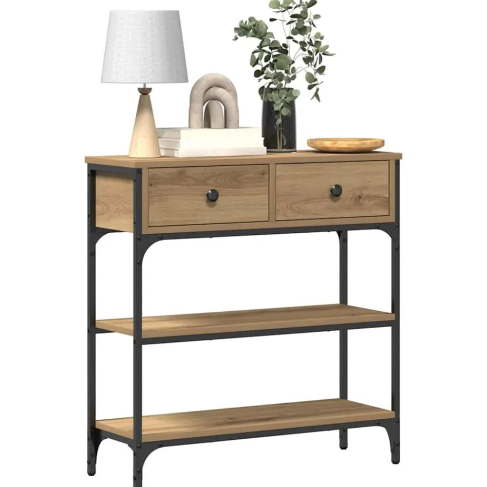 vidaXL Mesa Consola con cajón Roble artesanal 72.5 x 25 x 75 cm Roble artisan New