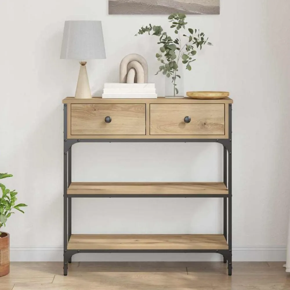 vidaXL Mesa Consola con cajón Roble artesanal 72.5 x 25 x 75 cm Roble artisan New