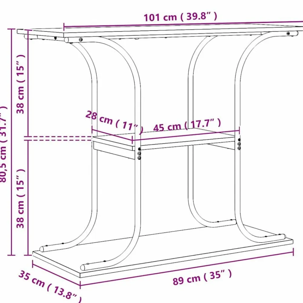 vidaXL Mesas-Mesa Consola con estante 101 x 35 x 80,5 cm