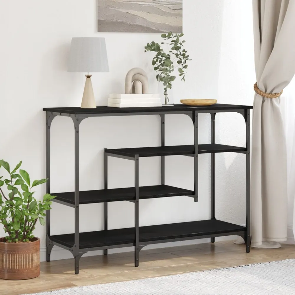 vidaXL Mesa Consola con estante 100 x 35 x 75 cm Roble negro Clearance