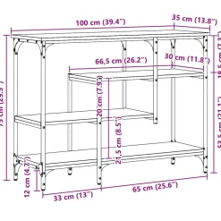 vidaXL Mesa Consola con estante 100 x 35 x 75 cm Roble negro Clearance