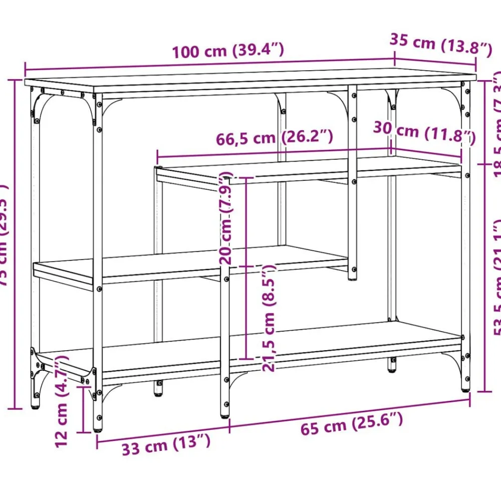 vidaXL Mesa Consola con estante 100 x 35 x 75 cm Roble negro Clearance