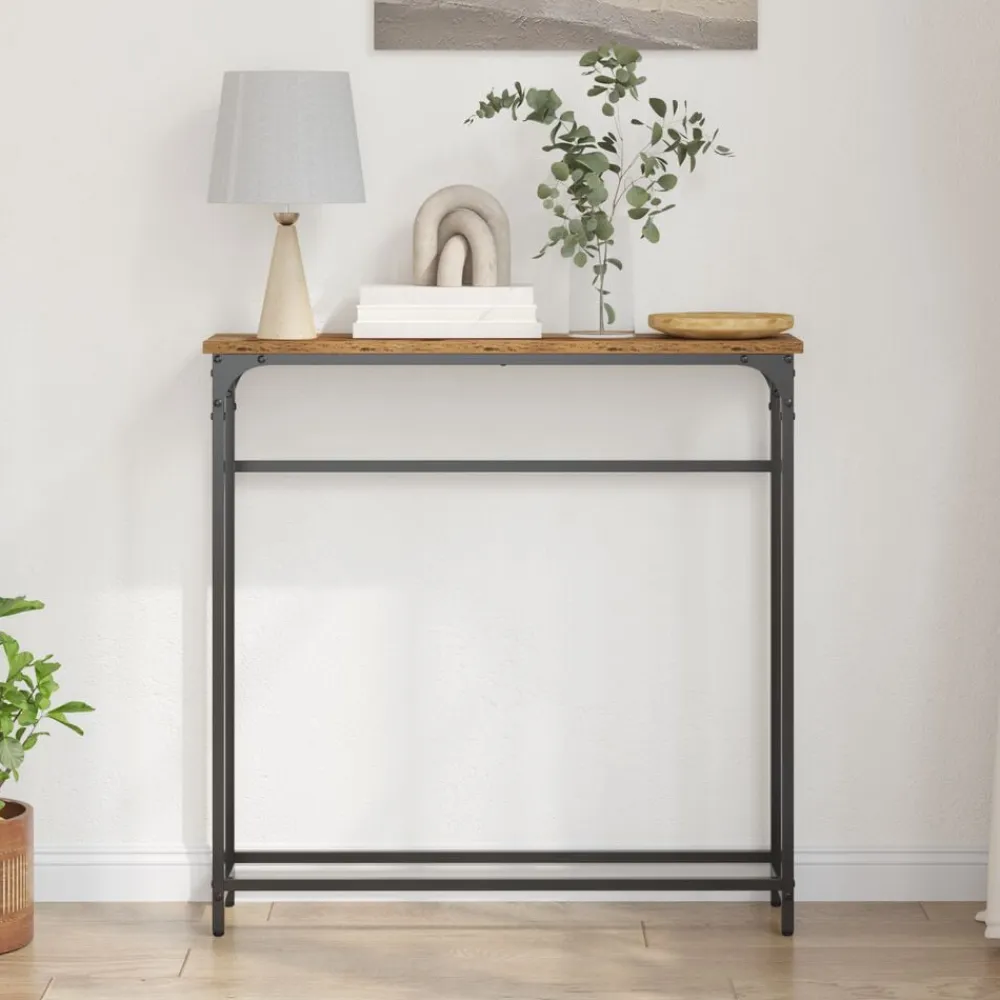 vidaXL Mesas-Mesa Consola con estante Madera vieja 75 x 19,5 x 75 cm