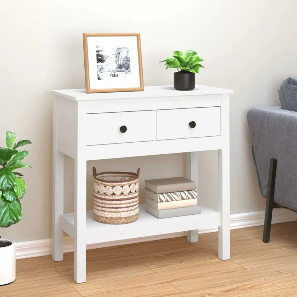 vidaXL Mesa consola de madera maciza de pino 75x35x75 cm Blanco Hot