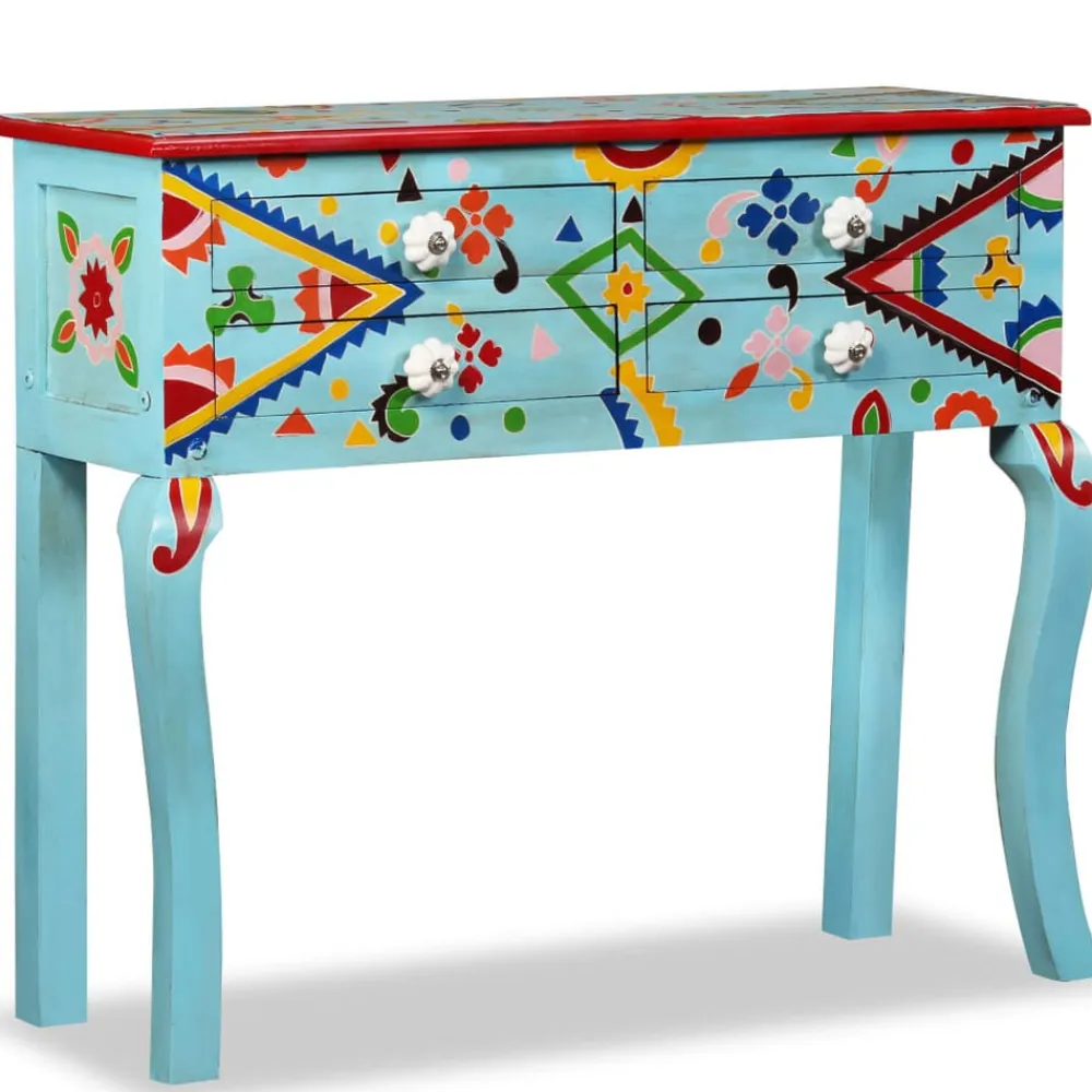 vidaXL Armarios Y Almacenamiento-Mesa consola de madera maciza de mango pintada a mano