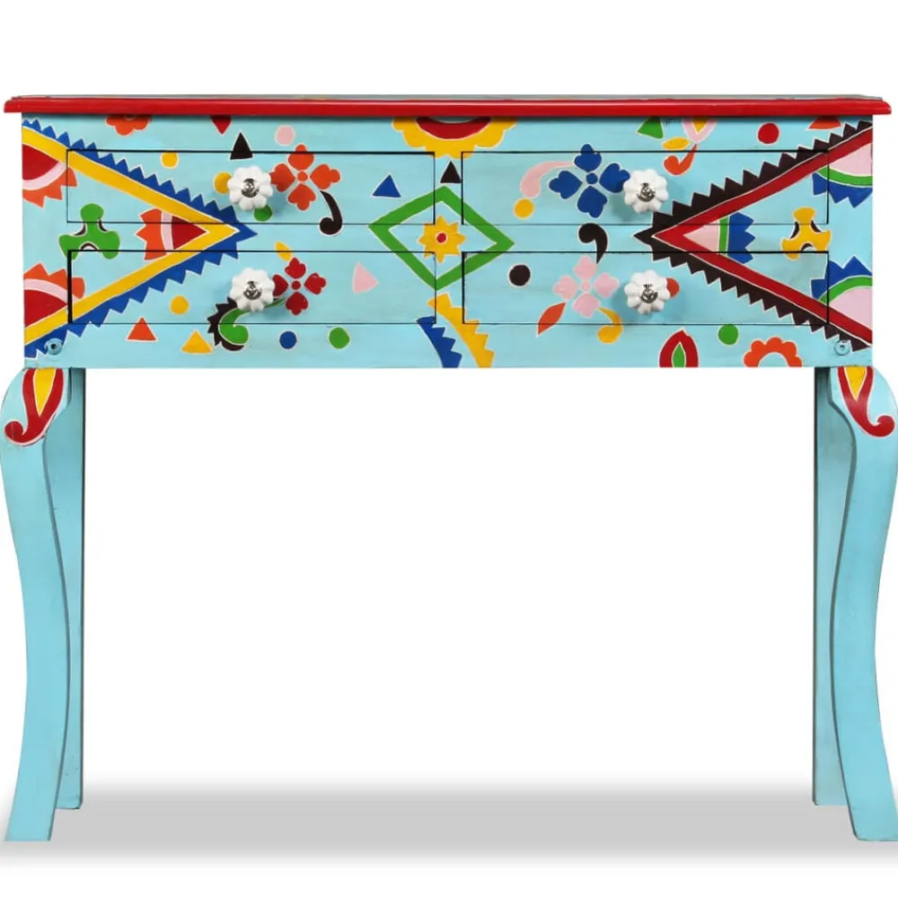vidaXL Armarios Y Almacenamiento-Mesa consola de madera maciza de mango pintada a mano