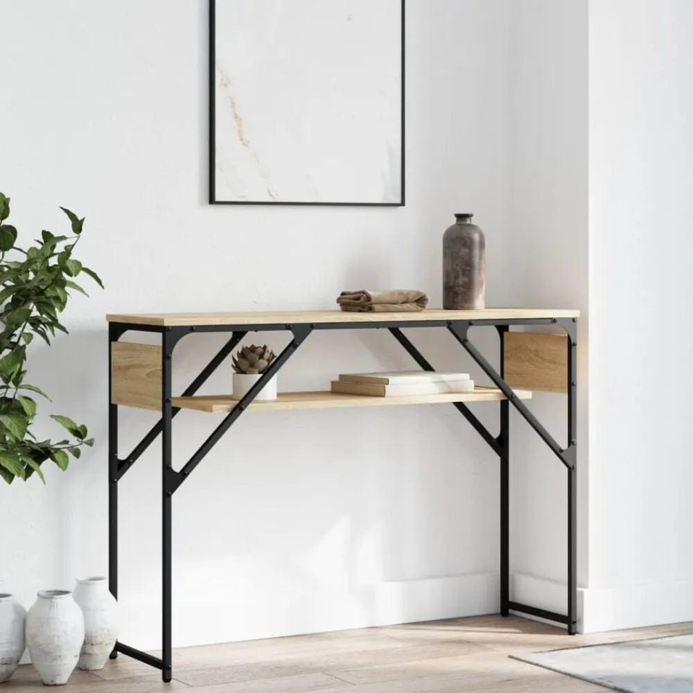 vidaXL Mesa consola estante madera ingeniería 105x30x75cm Roble Sonoma Discount