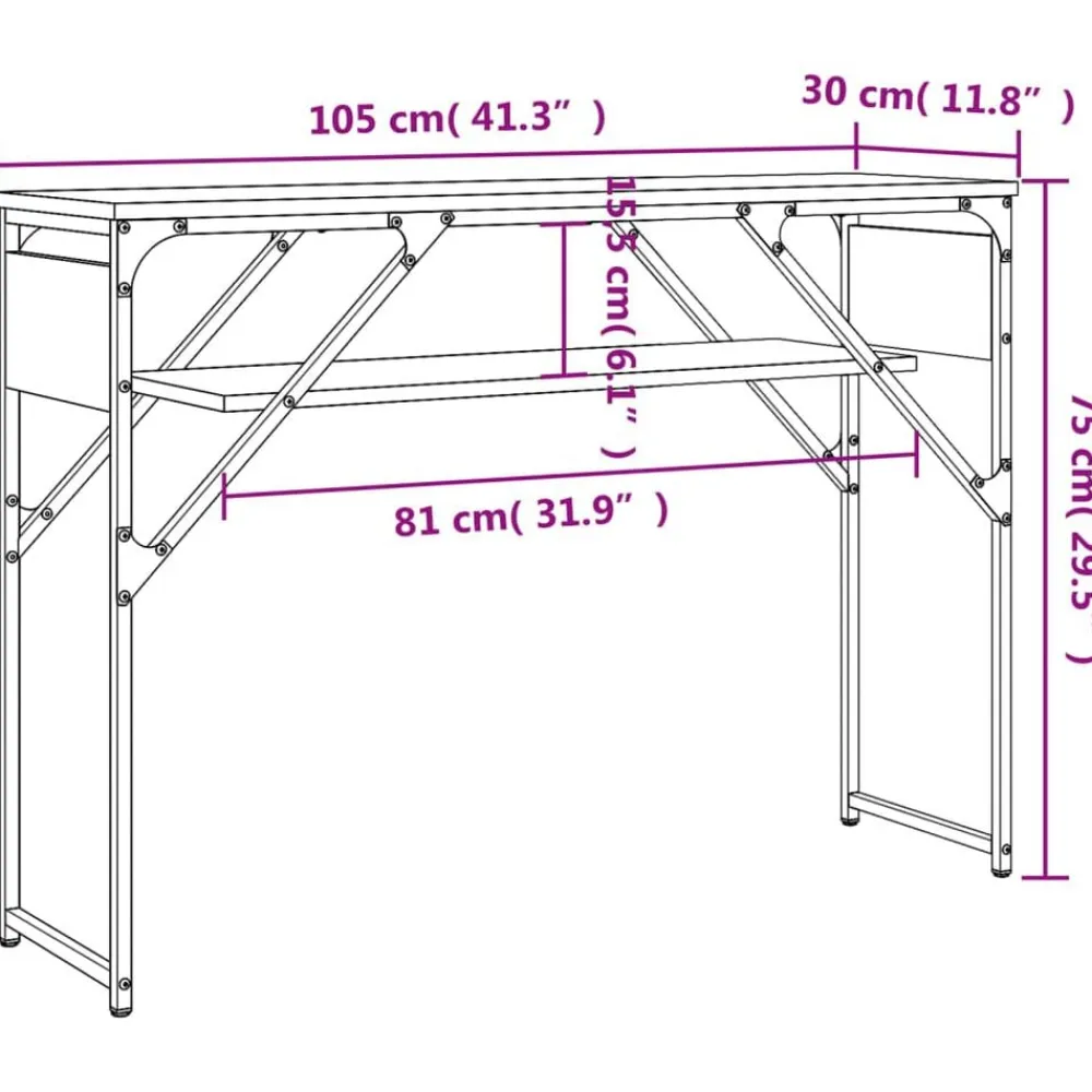 vidaXL Mesas-Mesa consola estante madera ingeniería roble humo 105x30x75 cm