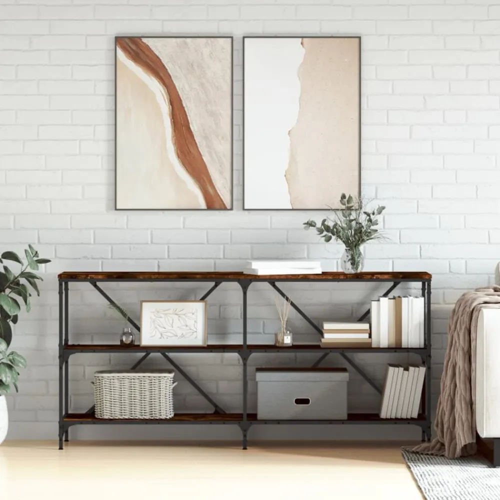 vidaXL Mesas-Mesa consola hierro madera ingeniería 160x30x75cm