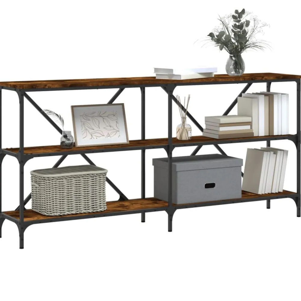 vidaXL Mesas-Mesa consola hierro madera ingeniería 160x30x75cm