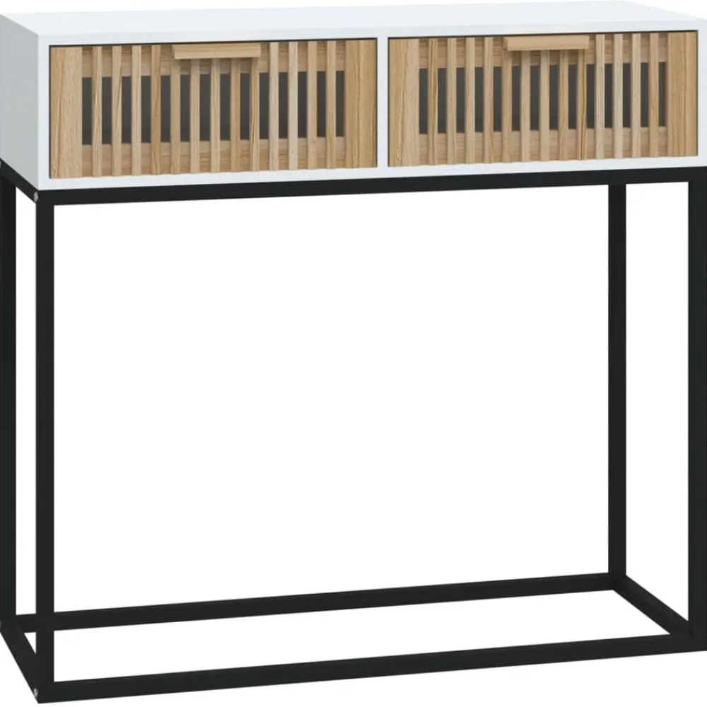 vidaXL Mesa consola hierro y madera contrachapada 80x30x75 cm Blanco Best