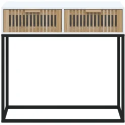 vidaXL Mesa consola hierro y madera contrachapada 80x30x75 cm Blanco Best